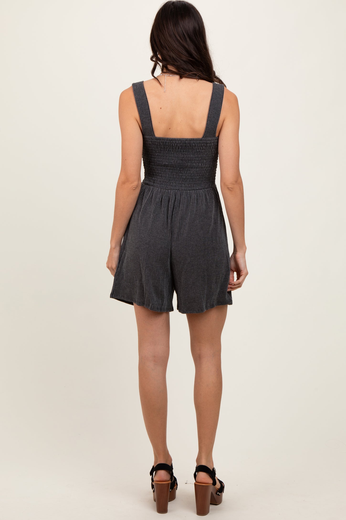 Charcoal Ribbed Smocked Bodice Romper
