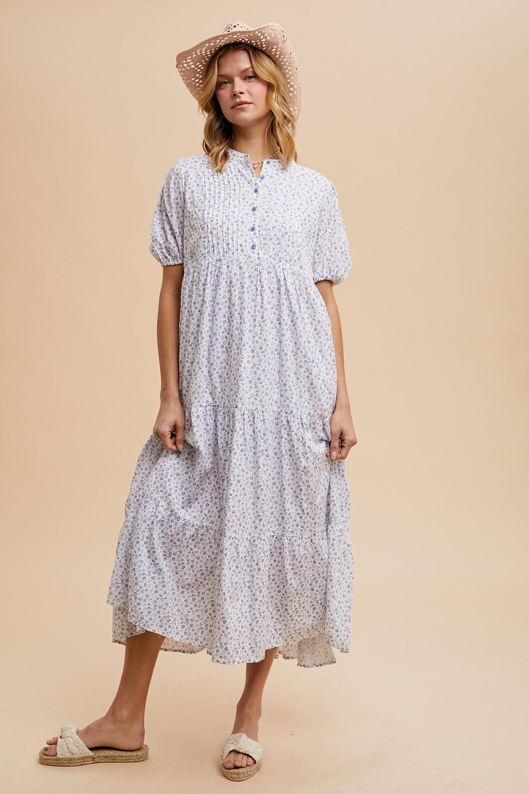 Blue Iris Floral Button Maxi Dress