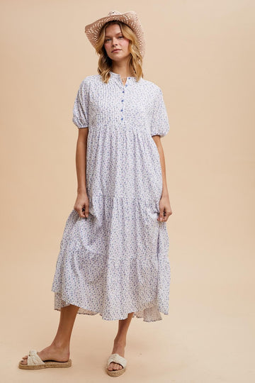 Blue Iris Floral Button Maxi Dress