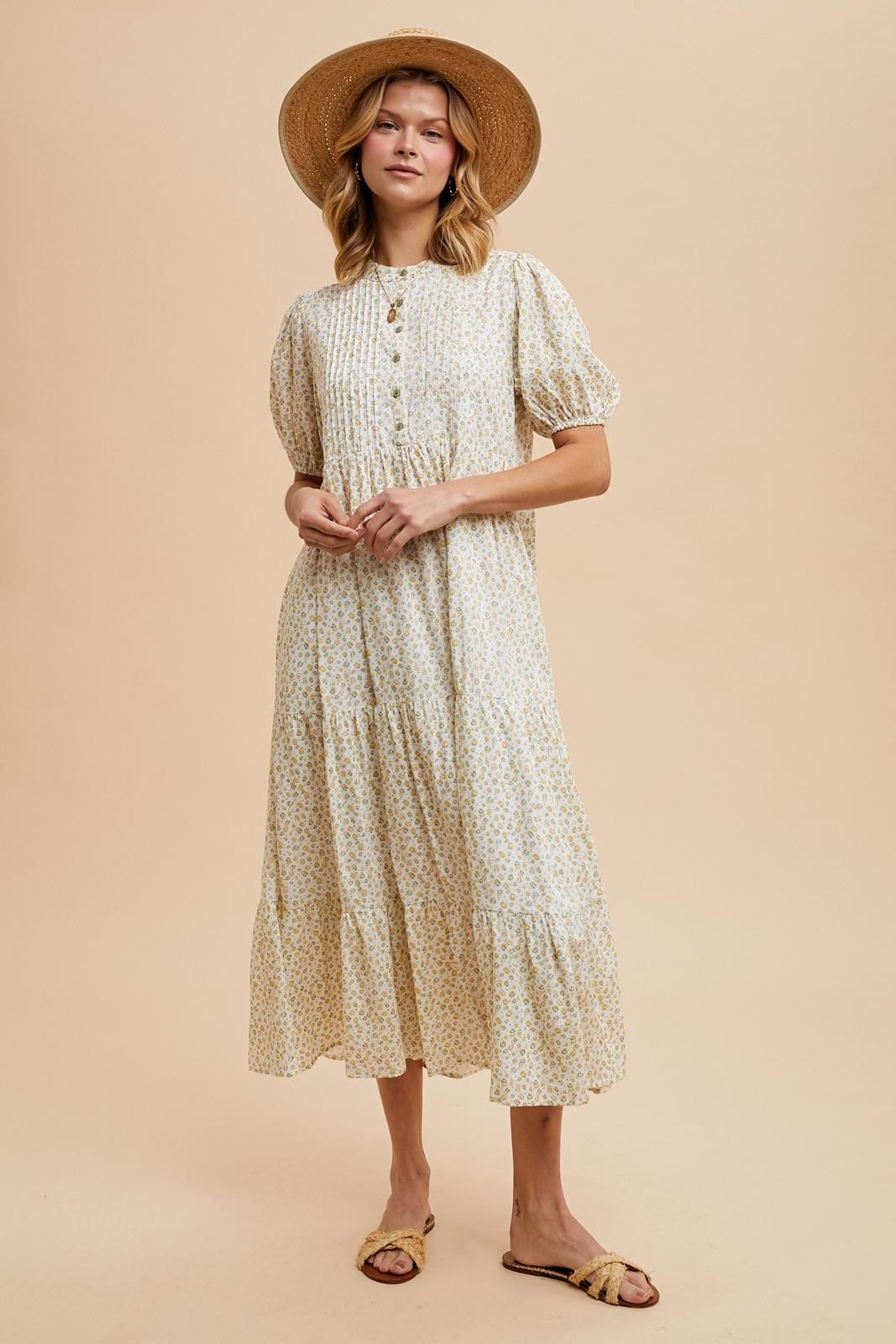 Green Iris Floral Button Maternity Maxi Dress