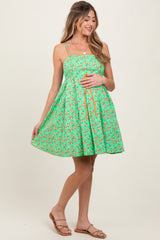 Green Floral Sleeveless Maternity Mini Dress