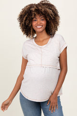 Beige Double Layer Short Sleeve Maternity Nursing Top