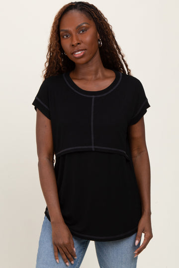 Black Double Layer Short Sleeve Nursing Top