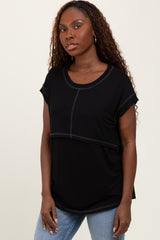 Black Double Layer Short Sleeve Nursing Top
