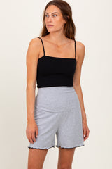 Heather Gray Ribbed Maternity High Waisted Maternity Lounge Shorts