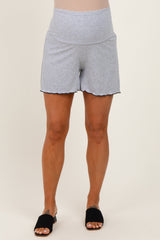 Heather Gray Ribbed Maternity High Waisted Maternity Lounge Shorts