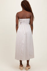 Cream Tube Striped Black Smocking Maxi Dress