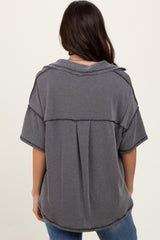 Charcoal Two Tone Ribbed Reverse Stitch Tunic Top