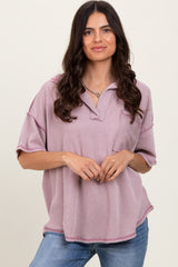 Mauve Ribbed Reverse Stitch Tunic Top