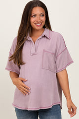 Mauve Ribbed Reverse Stitch Maternity Tunic Top