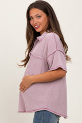 Mauve Ribbed Reverse Stitch Maternity Tunic Top