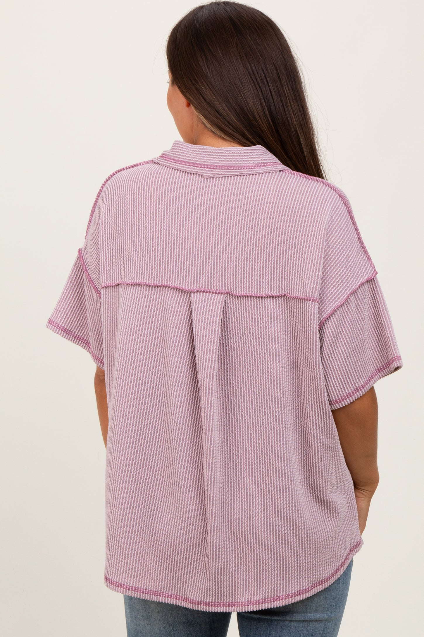 Mauve Ribbed Reverse Stitch Maternity Tunic Top