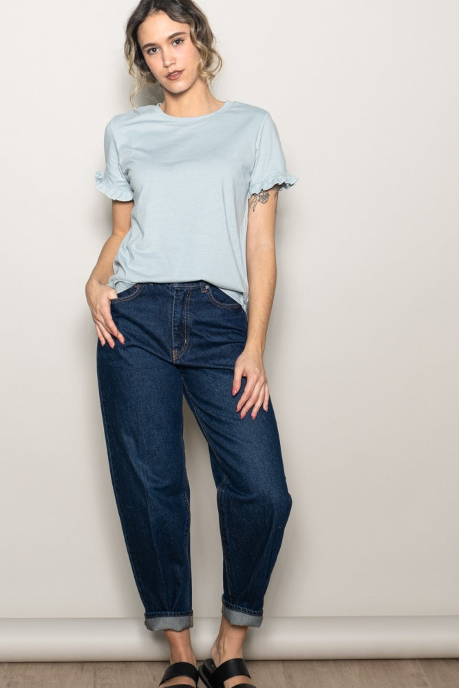 Mint Ruffle Trim Short Sleeve T-Shirt