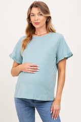 Mint Ruffle Trim Short Sleeve Maternity T-Shirt