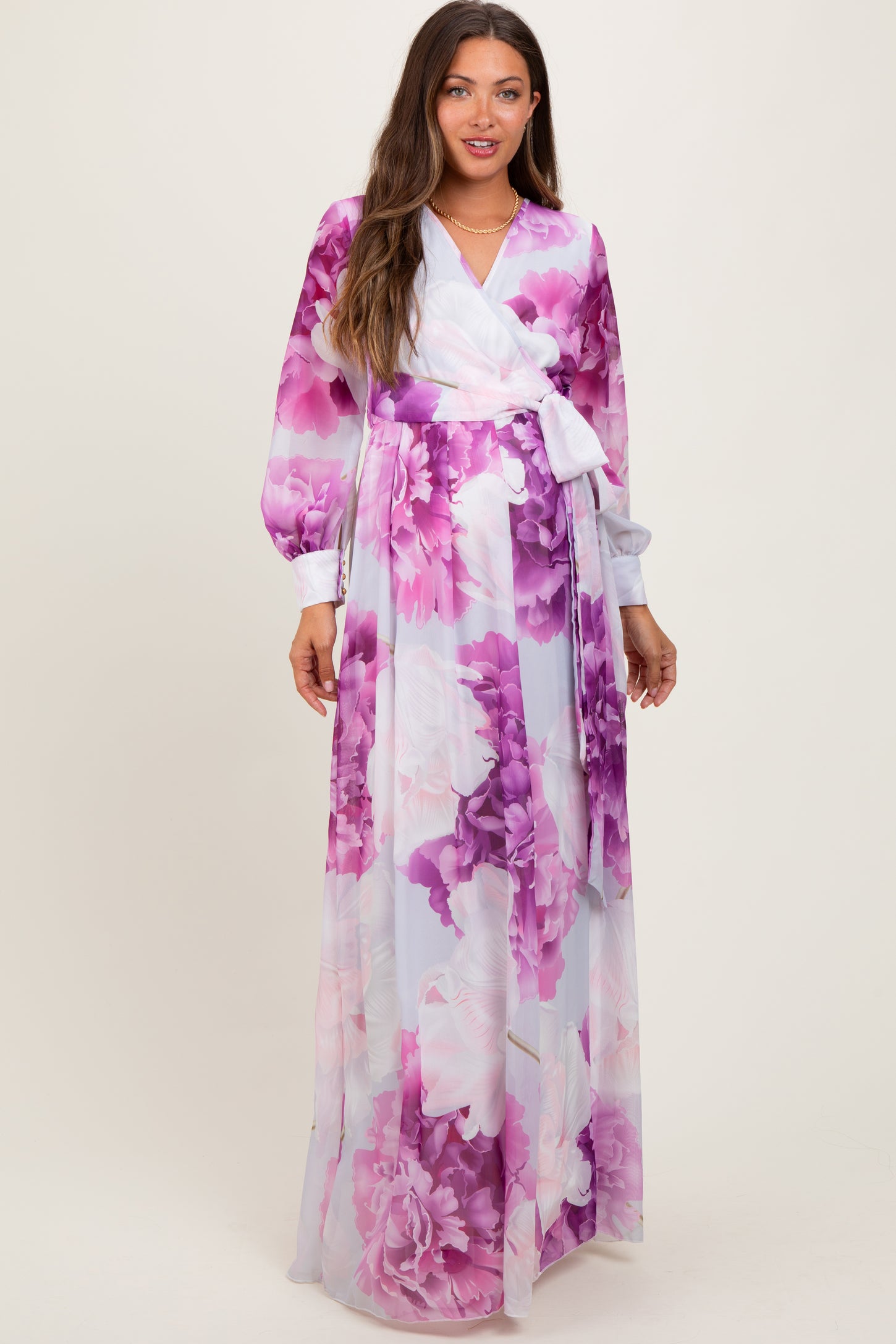 purple floral chiffon dress Rosalie Floral Chiffon Maxi Dress / Purple | MESHKI