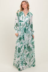 Forest Green Floral Chiffon Long Sleeve Maxi Dress