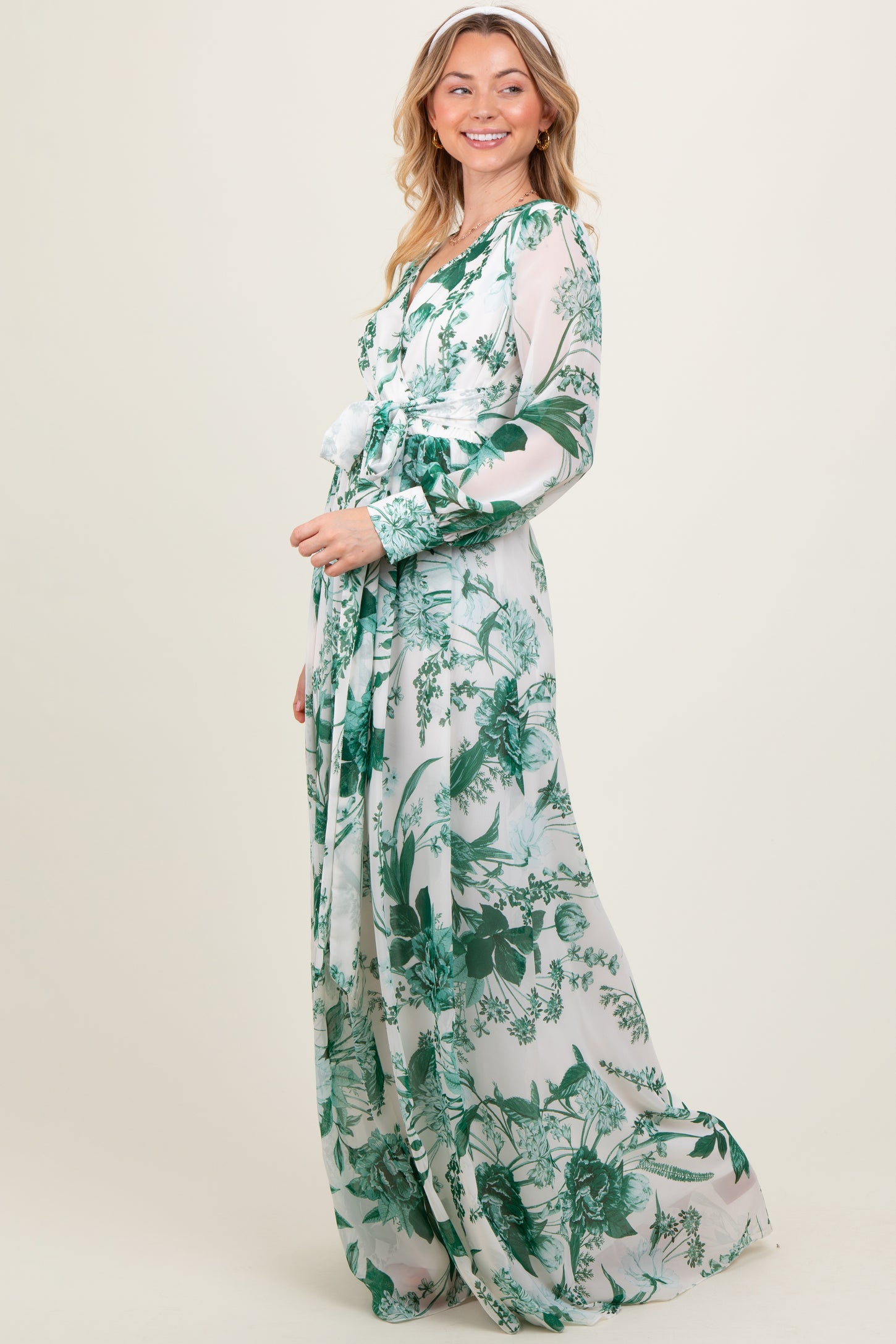 Forest Green Floral Chiffon Long Sleeve Maxi Dress Forest Green Floral Chiffon Long Sleeve Maxi Dress