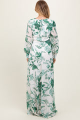 Forest Green Floral Chiffon Long Sleeve Maxi Dress