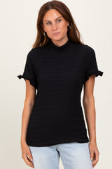 Black Solid Puff Knit Mock Neck Maternity Top