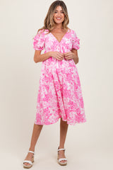 Pink Floral Woven Short Sleeve Maternity Mini Dress