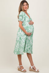 Green Floral Woven Short Sleeve Maternity Mini Dress