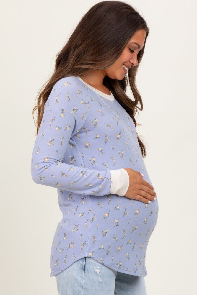Blue Floral Long Sleeve Maternity Top