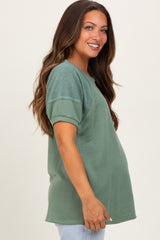 Olive Terry Contrast Maternity Short Sleeve Top
