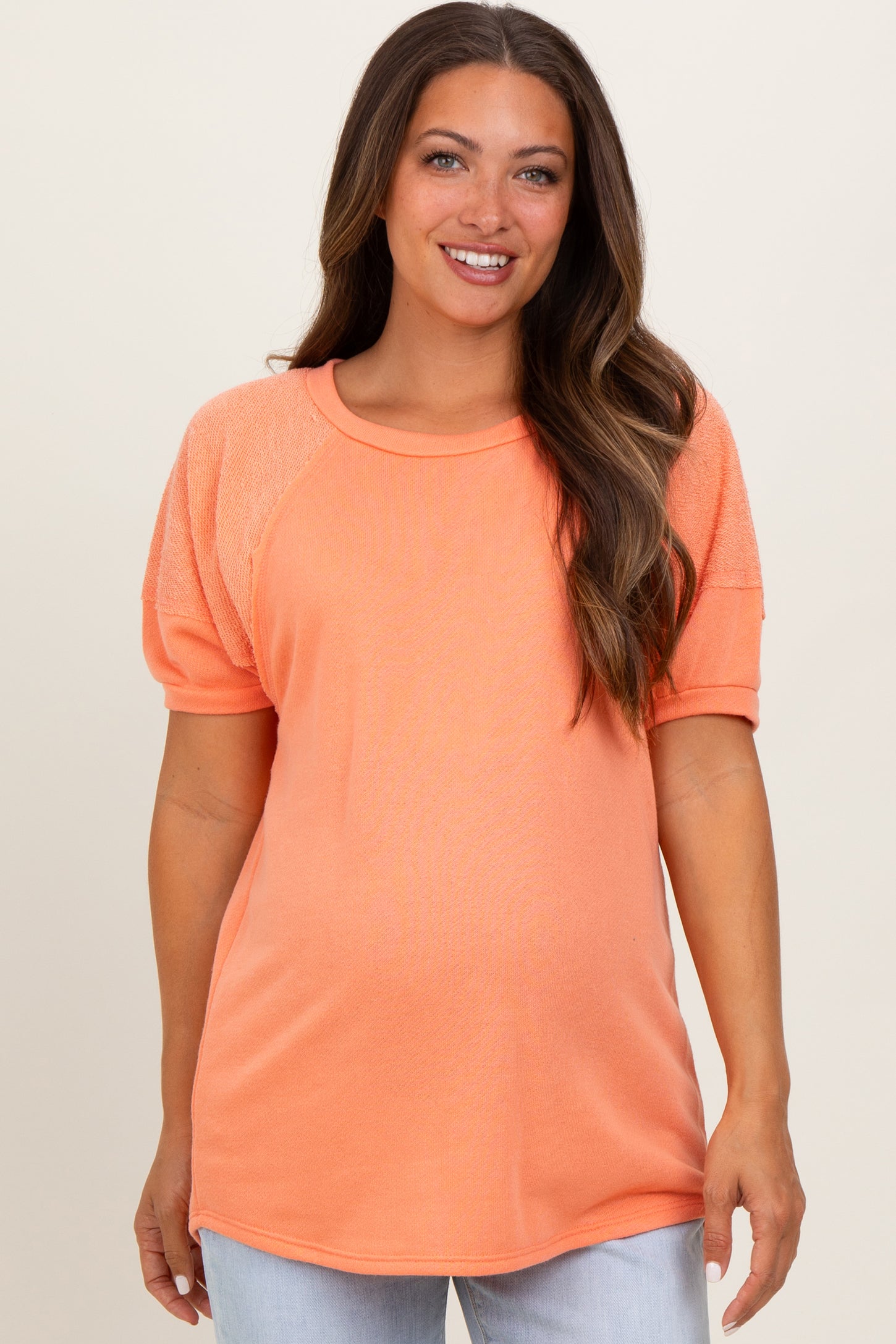 Orange Terry Contrast Maternity Short Sleeve Top