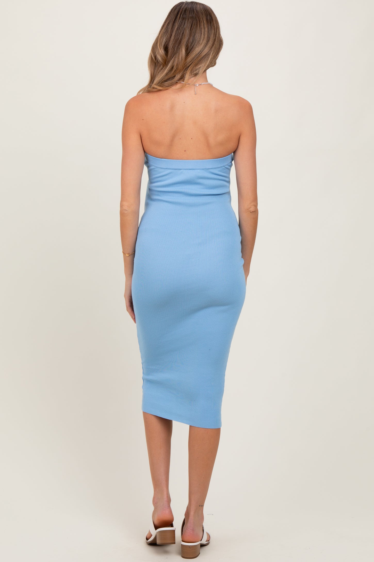 Light Blue Fitted Tube Knit Maternity Midi Dress Light Blue Fitted Tube Knit Maternity Midi Dress