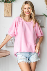 Pink Terry Contrast Short Sleeve Top