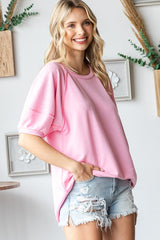 Pink Terry Contrast Short Sleeve Top