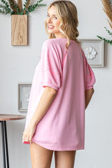 Pink Terry Contrast Short Sleeve Top