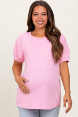 Pink Terry Contrast Maternity Short Sleeve Top