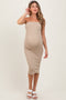 Taupe Fitted Tube Knit Maternity Midi Dress