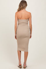 Taupe Fitted Tube Knit Maternity Midi Dress