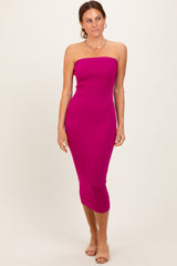 Magenta Fitted Tube Knit Midi Dress