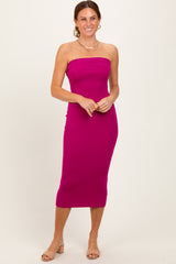 Magenta Fitted Tube Knit Midi Dress