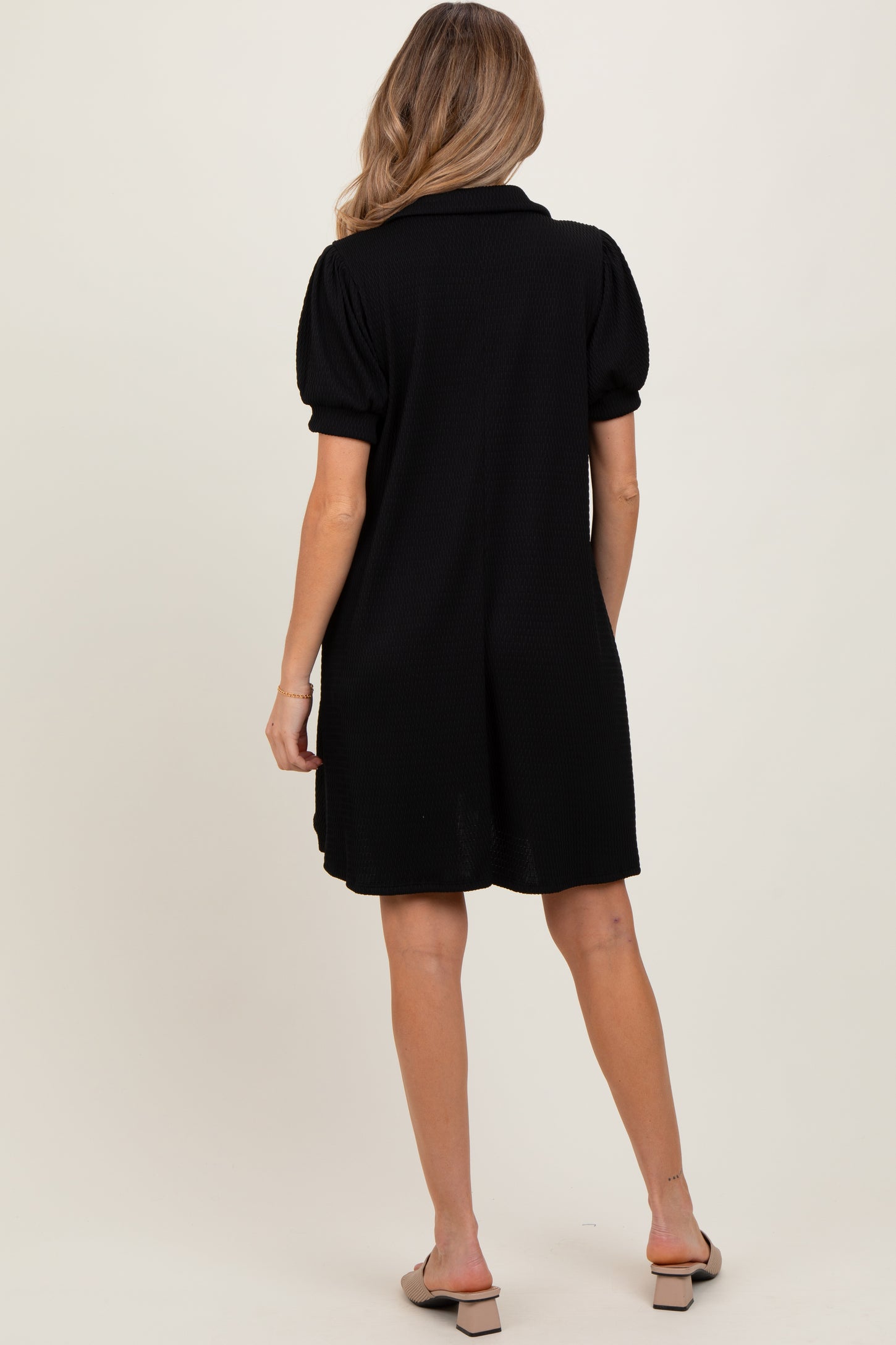 Black Textured Maternity Polo Dress