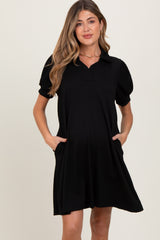 Black Textured Maternity Polo Dress