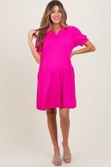 Fuchsia Textured Maternity Polo Dress