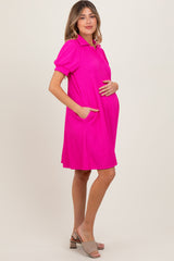 Fuchsia Textured Maternity Polo Dress