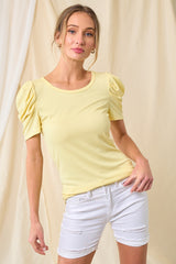 Yellow Ribbed Ruched Short Sleeve Top