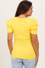Yellow Ribbed Ruched Short Sleeve Maternity Top