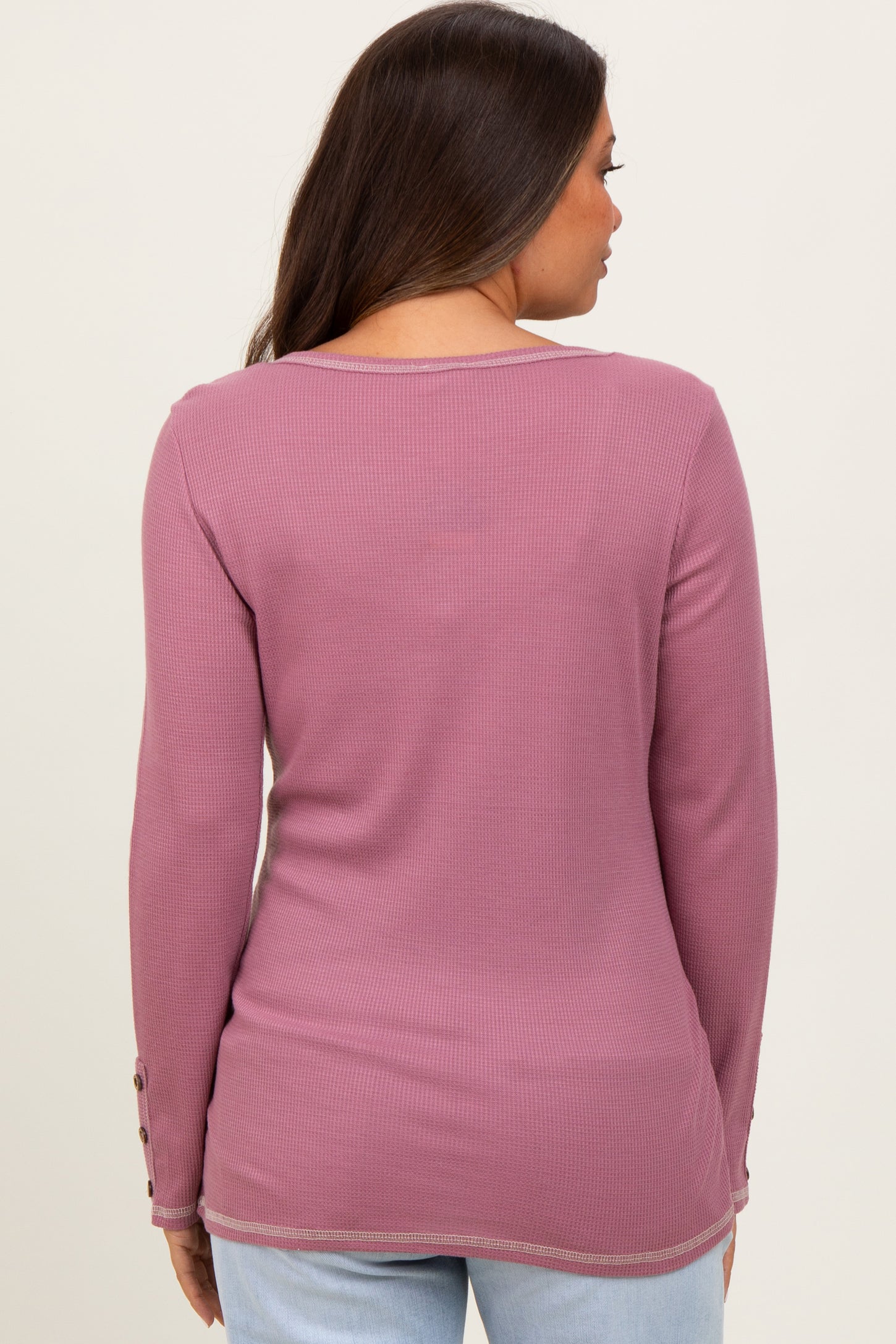 Mauve Button Detail Maternity Long Sleeve Thermal Top