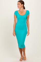 Jade Ribbed Wide Neckline Fitted Maternity Midi Dress
