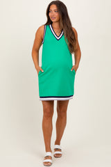 Green Sleeveless Border Detail V-Neck Maternity Mini Dress