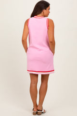 Pink Sleeveless Border Detail V-Neck Maternity Mini Dress
