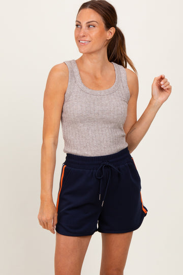 Navy Drawstring Stripe Detail Shorts