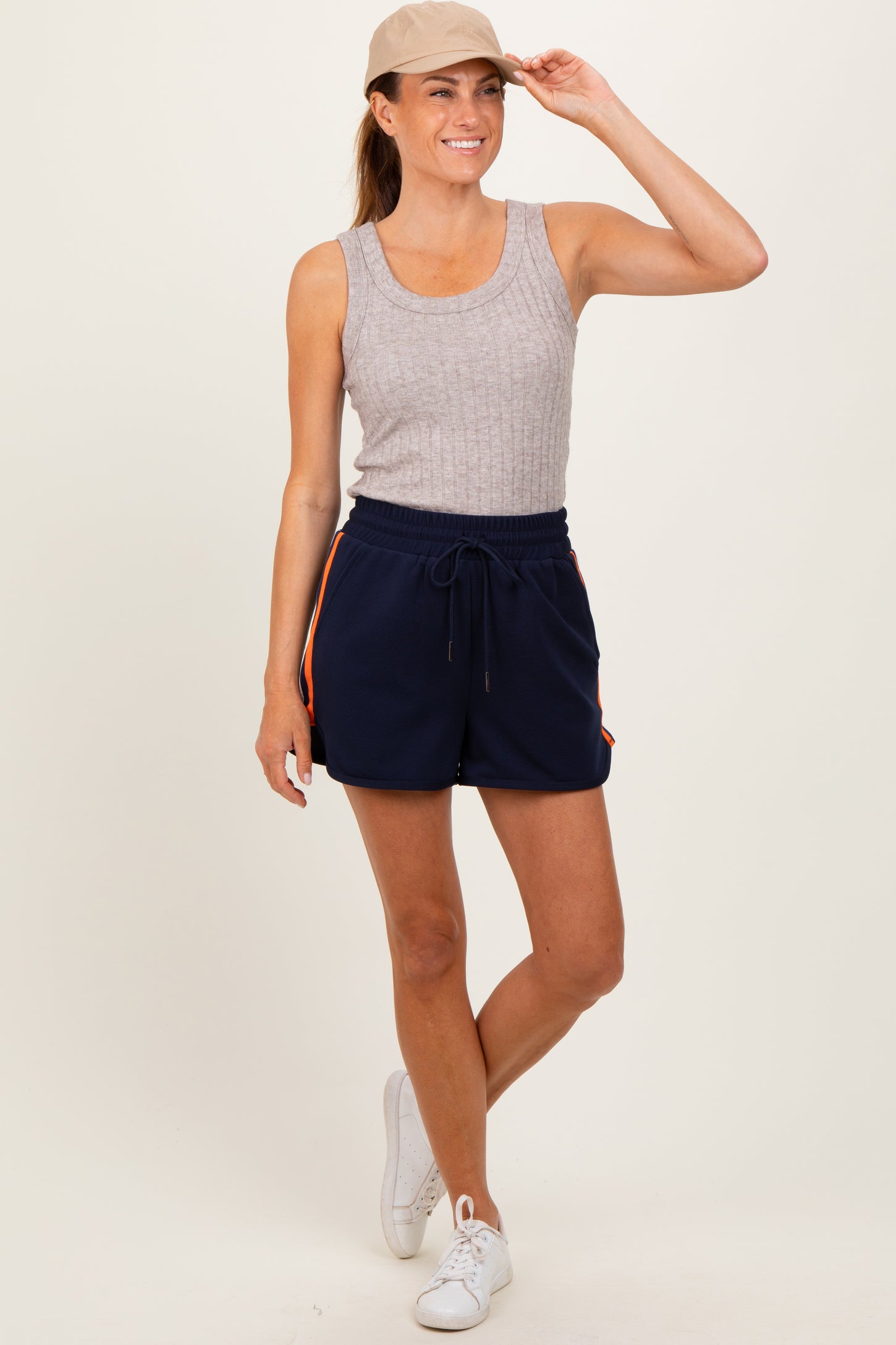 Navy Drawstring Stripe Detail Shorts