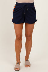 Navy Drawstring Stripe Detail Maternity Shorts